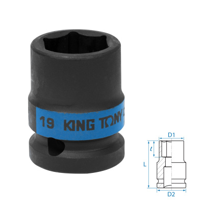 KING TONY Головка торцевая ударная шестигранная 1/2", 19 мм
