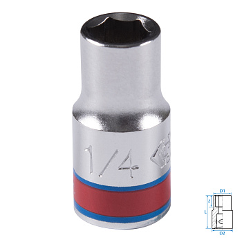 Головка торцевая стандартная шестигранная 1/4", 1/4", дюймовая KING TONY 233508S