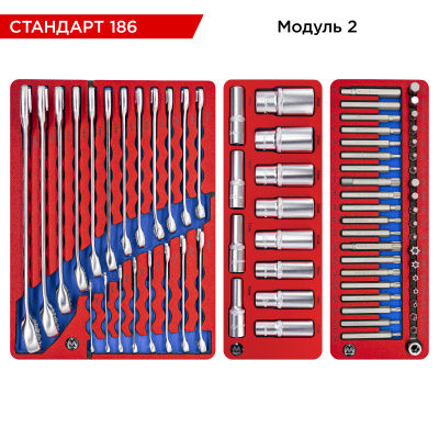 МАСТАК Набор инструментов 186 предметов, "СТАНДАРТ 186", в серой тележке