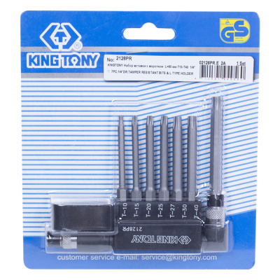 Набор вставок (бит) с воротком-битодержателем 1/4", Torx, T10-T40, L = 60 мм, 8 предметов KING TONY 2128PR