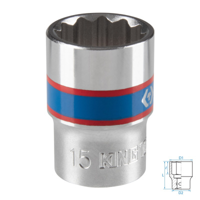 KING TONY Головка торцевая стандартная двенадцатигранная 3/8", 15 мм