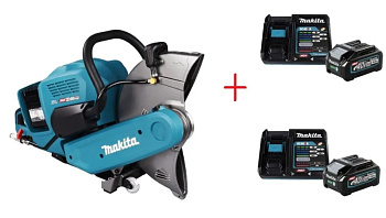 Аккумуляторный резчик Makita CE001GD402 • 2x36V XGT • BL • d-355x25.4 мм • рез 127 мм • 5300 об/мин • набор для подачи воды • AFT • WG • в комплекте 2x4.0Ah и 2xDC40RA