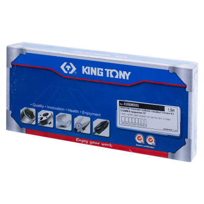 KING TONY Набор глубоких торцевых головок 1/2", шестигранные, 12-24 мм, 8 предметов
