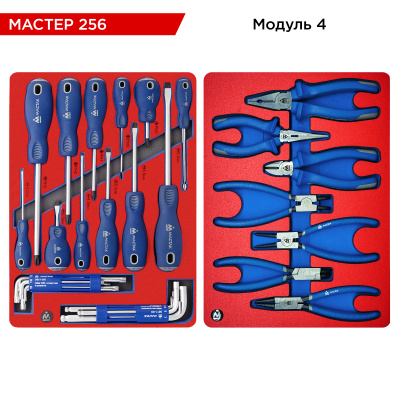 Набор инструментов 256 предметов, "МАСТЕР 256", в синей тележке МАСТАК 52-05256B
