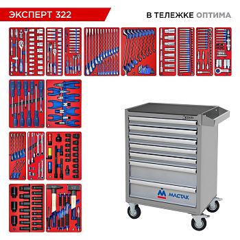 Набор инструментов 323 предмета, "ЭКСПЕРТ 322", в серой тележке МАСТАК 52-07322G