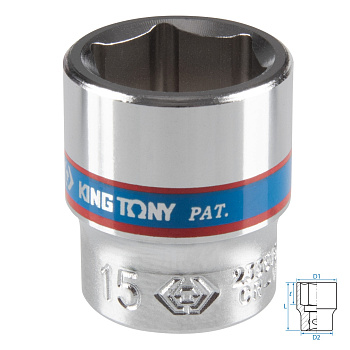 Головка торцевая стандартная шестигранная 1/4", 15 мм KING TONY 233515M