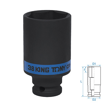 KING TONY Головка торцевая ударная глубокая шестигранная 1/2", 38 мм