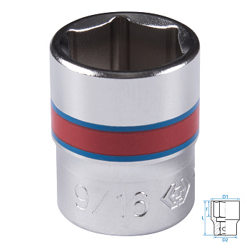 KING TONY Головка торцевая стандартная шестигранная 1/4", 9/16", дюймовая