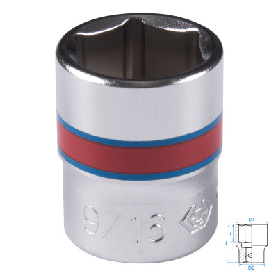 KING TONY Головка торцевая стандартная шестигранная 1/4", 9/16", дюймовая