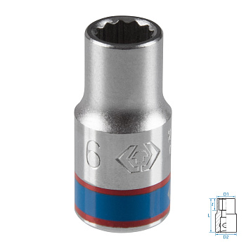 Головка торцевая стандартная двенадцатигранная 1/4", 6 мм KING TONY 233006M