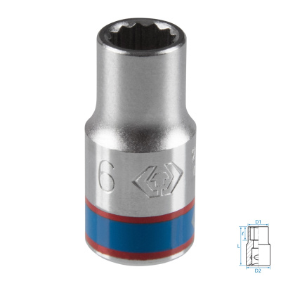 Головка торцевая стандартная двенадцатигранная 1/4", 6 мм KING TONY 233006M