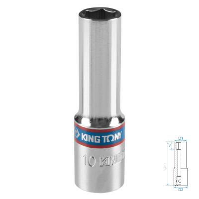 Головка торцевая глубокая шестигранная 3/8", 10 мм KING TONY 323510M