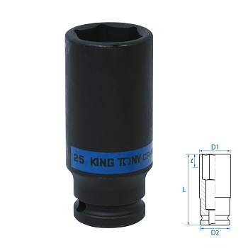 KING TONY Головка торцевая ударная глубокая шестигранная 1/2", 25 мм