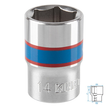 Головка торцевая стандартная шестигранная 3/8", 14 мм KING TONY 333514M