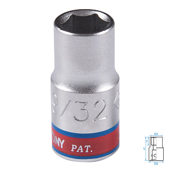 KING TONY Головка торцевая стандартная шестигранная 1/4", 9/32", дюймовая