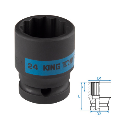 Головка торцевая ударная двенадцатигранная 1/2", 24 мм KING TONY 453024M