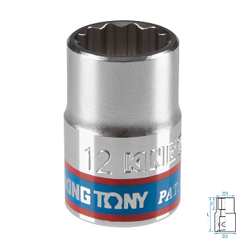 Головка торцевая стандартная двенадцатигранная 3/8", 12 мм KING TONY 333012M