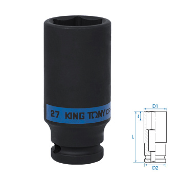 KING TONY Головка торцевая ударная глубокая шестигранная 1/2", 27 мм
