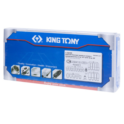 KING TONY Набор торцевых головок с принадлежностями 3/8", двенадцатигранные, 1/4"-13/16", 26 предмет