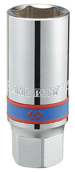 KING TONY Головка свечная шестигранная 1/2", 21 мм, L = 70 мм, резиновый фиксатор