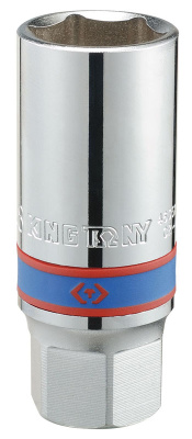 KING TONY Головка свечная шестигранная 1/2", 21 мм, L = 70 мм, резиновый фиксатор