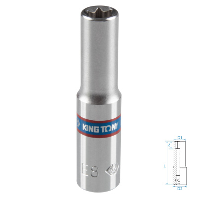 KING TONY Головка торцевая TORX Е-стандарт 1/4", E8, L = 50 мм