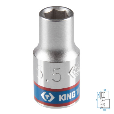 Головка торцевая стандартная шестигранная 1/4", 5,5 мм KING TONY 233555M