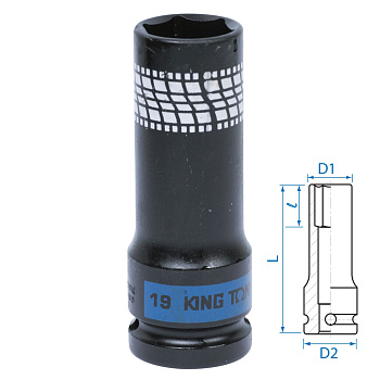 KING TONY Головка торцевая ударная глубокая 1/2", 19 мм, тонкостенная