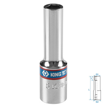 Головка торцевая глубокая шестигранная 3/8", 8 мм KING TONY 323508M