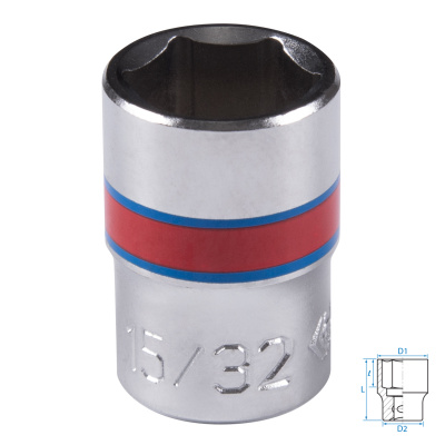 KING TONY Головка торцевая стандартная шестигранная 1/4", 15/32", дюймовая