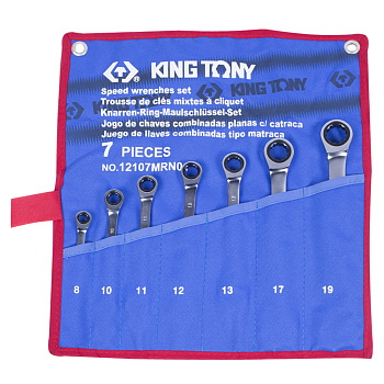KING TONY Набор комбинированных трещоточных ключей, 8-19 мм, чехол из теторона, 7 предметов