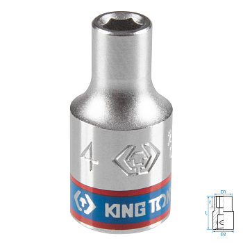 Головка торцевая стандартная шестигранная 1/4", 4 мм KING TONY 233504M