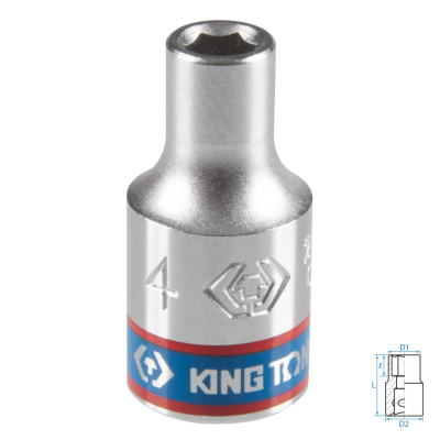 Головка торцевая стандартная шестигранная 1/4", 4 мм KING TONY 233504M