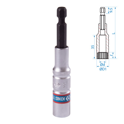 KING TONY Головка для шуруповерта двенадцатигранная 1/4", 8 мм, L = 80 мм