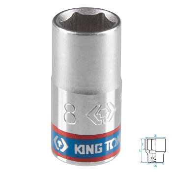 Головка торцевая стандартная шестигранная 1/4", 8 мм KING TONY 233508M