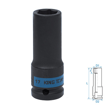 KING TONY Головка торцевая ударная глубокая шестигранная 1/2", 17 мм