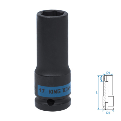 KING TONY Головка торцевая ударная глубокая шестигранная 1/2", 17 мм