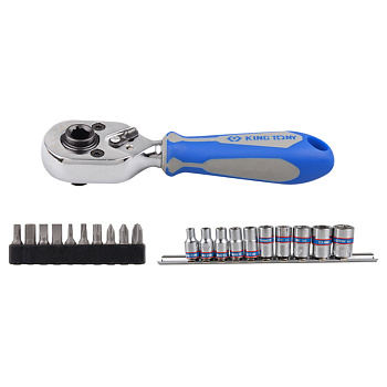 Набор вставок (бит) и головок с трещоткой 1/4", Torx, Hex, PH, 21 предметов KING TONY 2501MR