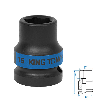 KING TONY Головка торцевая ударная шестигранная 1/2", 15 мм
