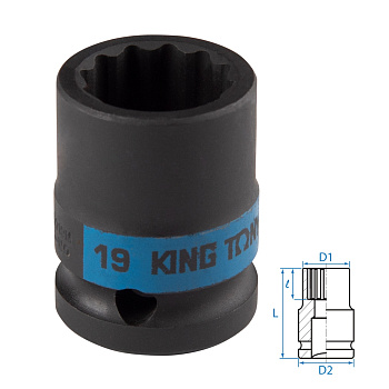 Головка торцевая ударная двенадцатигранная 1/2", 19 мм KING TONY 453019M