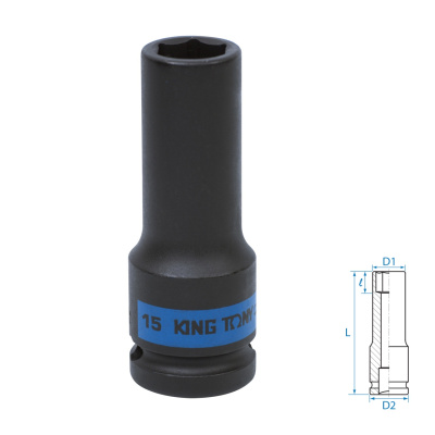 KING TONY Головка торцевая ударная глубокая шестигранная 1/2", 15 мм