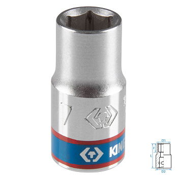 Головка торцевая стандартная шестигранная 1/4", 7 мм KING TONY 233507M