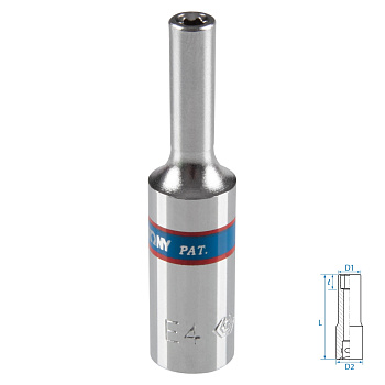 KING TONY Головка торцевая TORX Е-стандарт 1/4", E4, L = 50 мм