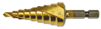 Сверло ступенчатое HSS TiN с спиральным желобком, 4-20x75, 1/4" Makita