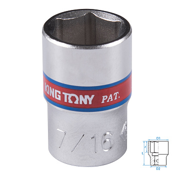 KING TONY Головка торцевая стандартная шестигранная 1/4", 7/16", дюймовая