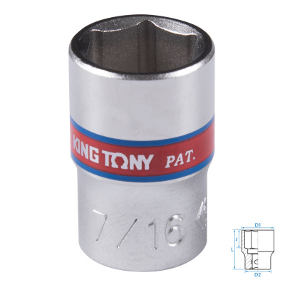 KING TONY Головка торцевая стандартная шестигранная 1/4", 7/16", дюймовая