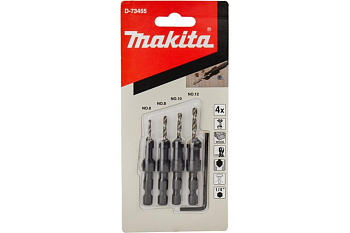 Набор сверл по дереву с зенкерами 1/4", 4 шт. Makita