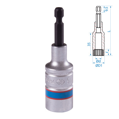 KING TONY Головка для шуруповерта двенадцатигранная 1/4", 16 мм, L = 80 мм