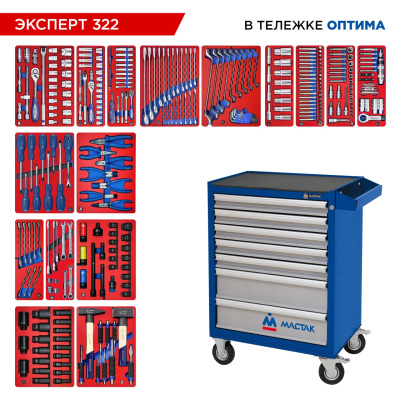 Набор инструментов 323 предмета, "ЭКСПЕРТ 322", в синей тележке МАСТАК 52-07322B