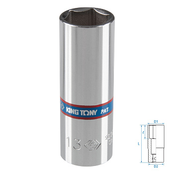 KING TONY Головка торцевая глубокая шестигранная 1/4", 13 мм